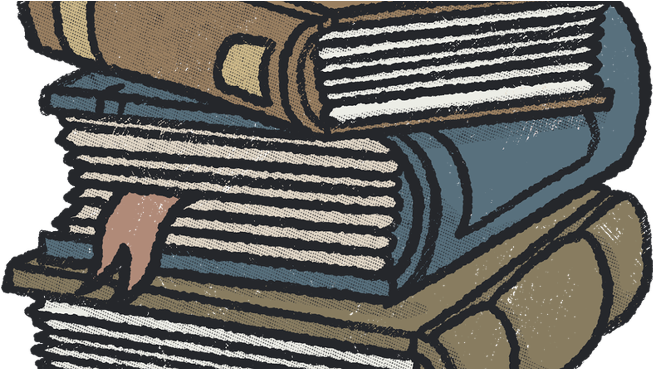 Illustrated stack of books